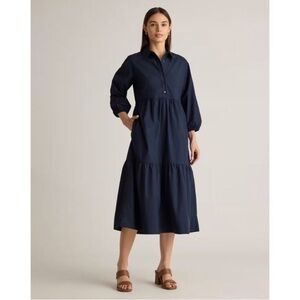 Quince Navy Blue Midi Dress cotton poplin tunic dress